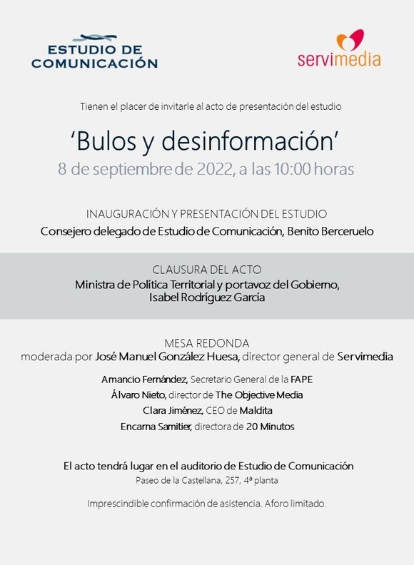 Invitación a la presentación del Estudio Bulos y Desinformación